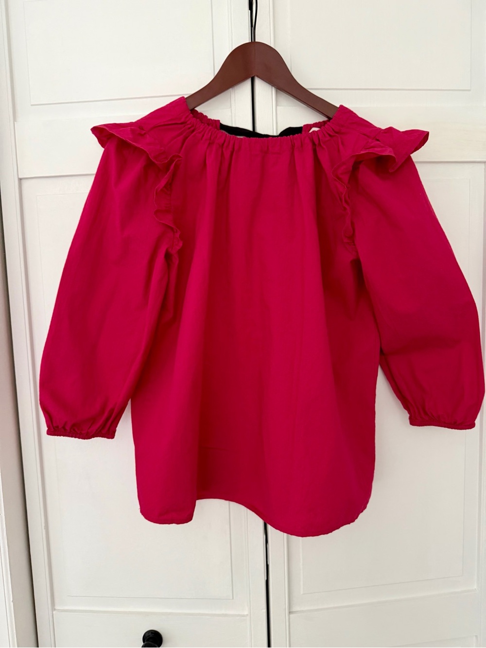 LOFT Hot Pink Ruffle Peasant Blouse